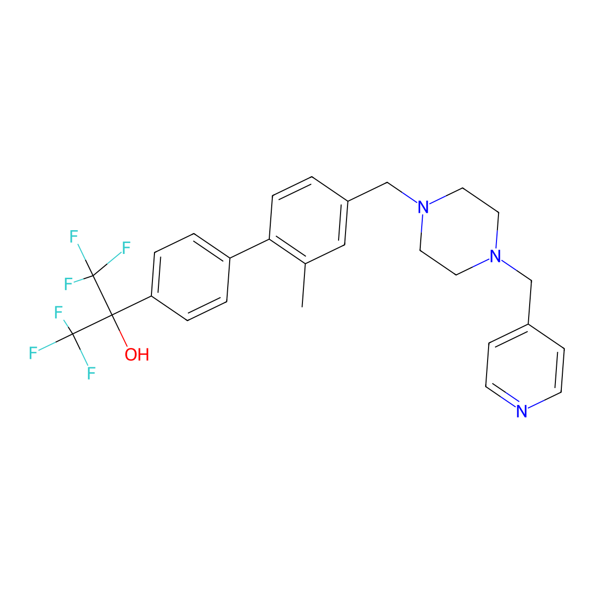 1,1,1,3,3,3-Hexafluoro-2-[4-[2-methyl-4-[[4-(pyridin-4-ylmethyl)piperazin-1-yl]methyl]phenyl]phenyl]propan-2-ol molecular structure, CAS 1414248-06-8