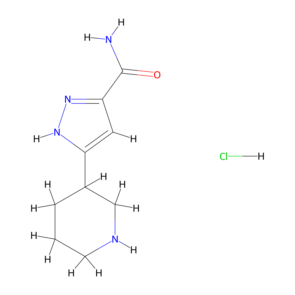 5-(piperidin-3-yl)-1H-pyrazole-3-carboxamide hydrochloride molecular structure, CAS 1414269-45-6