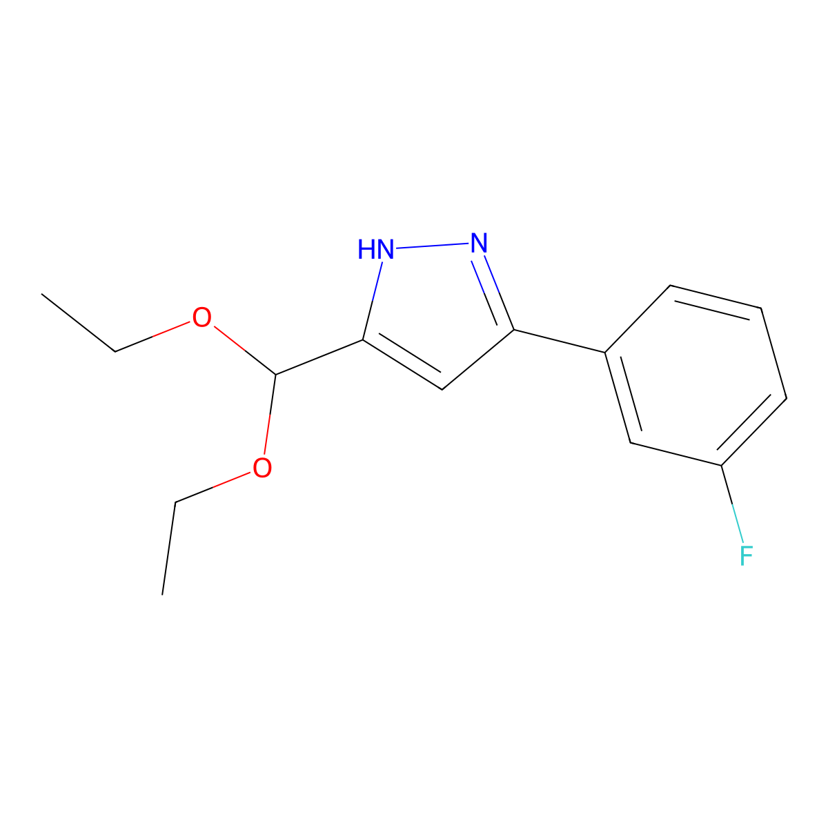 3-(diethoxymethyl)-5-(3-fluorophenyl)-1H-pyrazole molecular structure, CAS 1414326-30-9