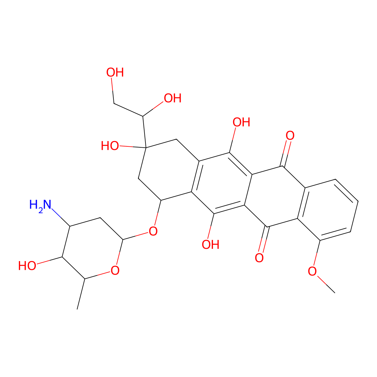 7-[(4S,5S,6S)-4-amino-5-hydroxy-6-methyloxan-2-yl]oxy-9-(1,2-dihydroxyethyl)-6,9,11-trihydroxy-4-methoxy-8,10-dihydro-7H-tetracene-5,12-dione molecular structure, CAS 141434-67-5