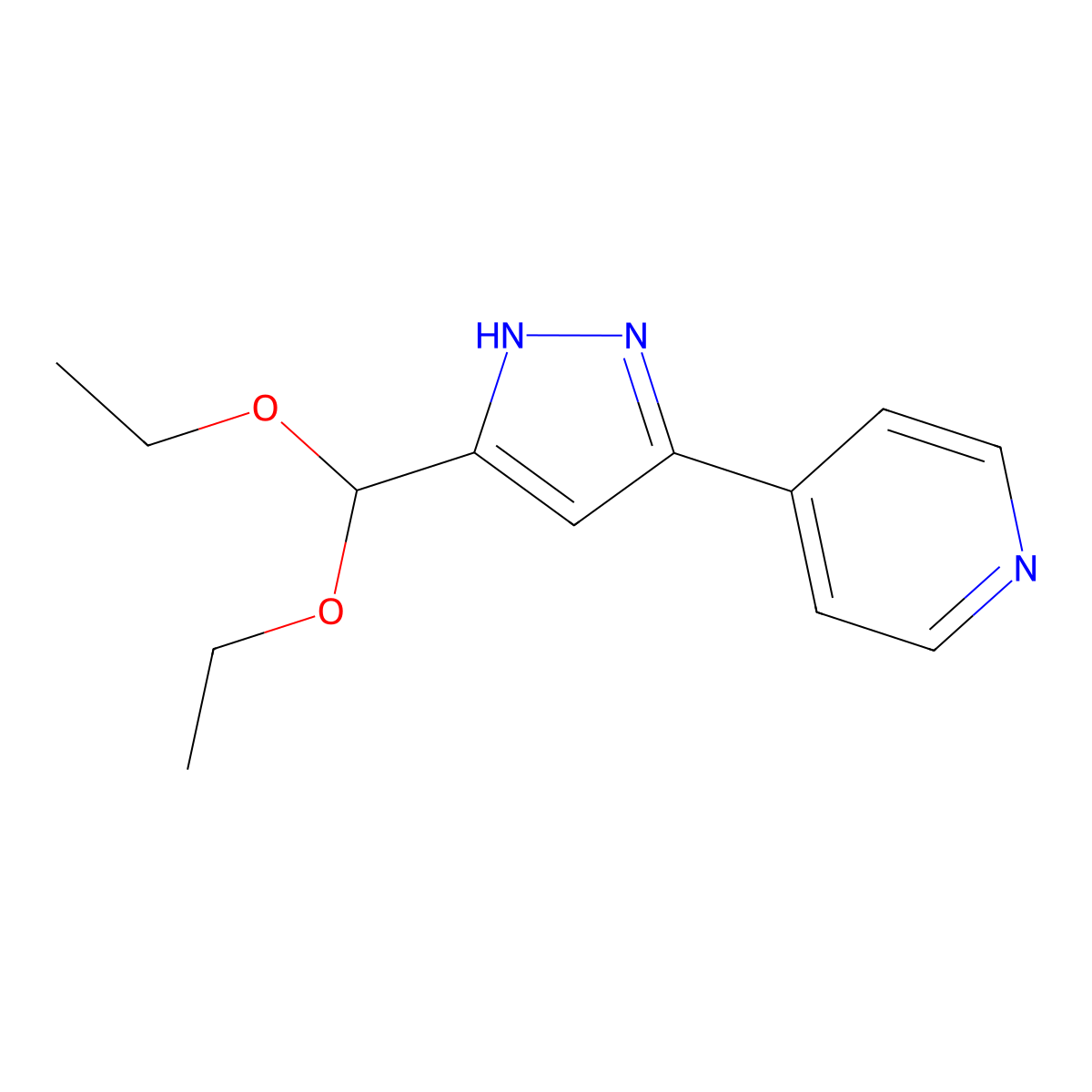 4-[3-(diethoxymethyl)-1H-pyrazol-5-yl]pyridine molecular structure, CAS 1414367-14-8