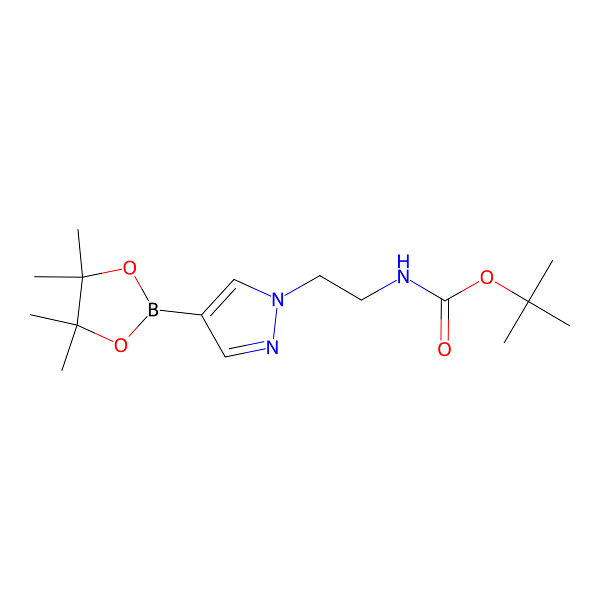 tert-butyl (2-(4-(4,4,5,5-tetramethyl-1,3,2-dioxaborolan-2-yl)-1H-pyrazol-1-yl)ethyl)carbamate molecular structure, CAS 1414475-01-6