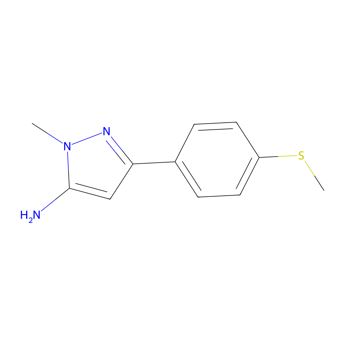 1-methyl-3-(4-(methylthio)phenyl)-1H-pyrazol-5-amine molecular structure, CAS 1414568-54-9