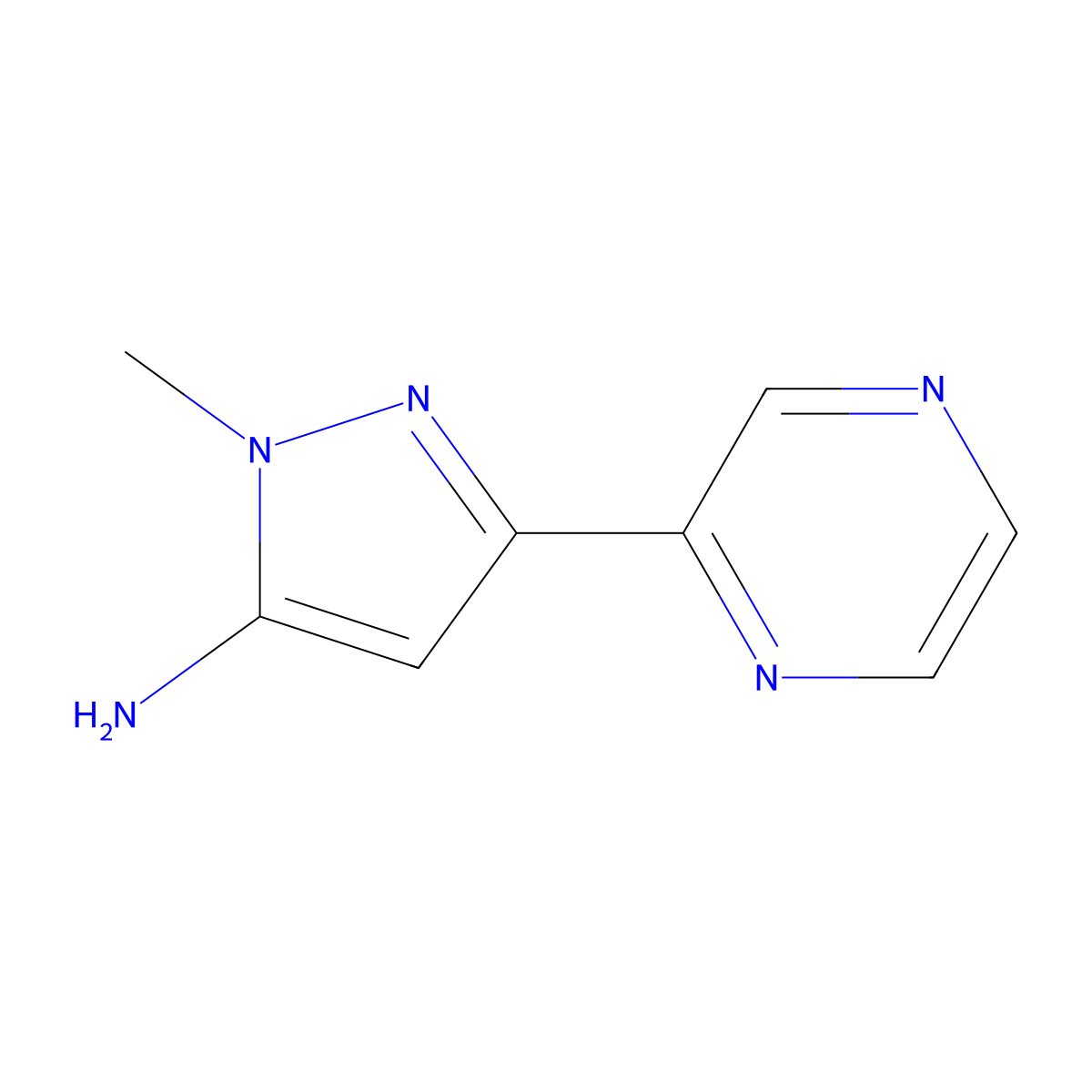 1-methyl-3-(pyrazin-2-yl)-1H-pyrazol-5-amine molecular structure, CAS 1414568-74-3