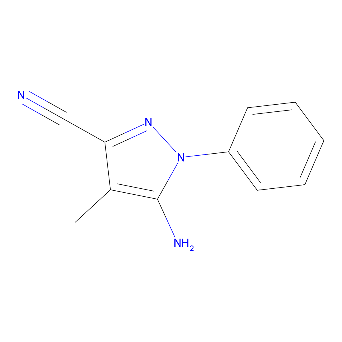 5-amino-4-methyl-1-phenyl-1H-pyrazole-3-carbonitrile molecular structure, CAS 1414570-18-5