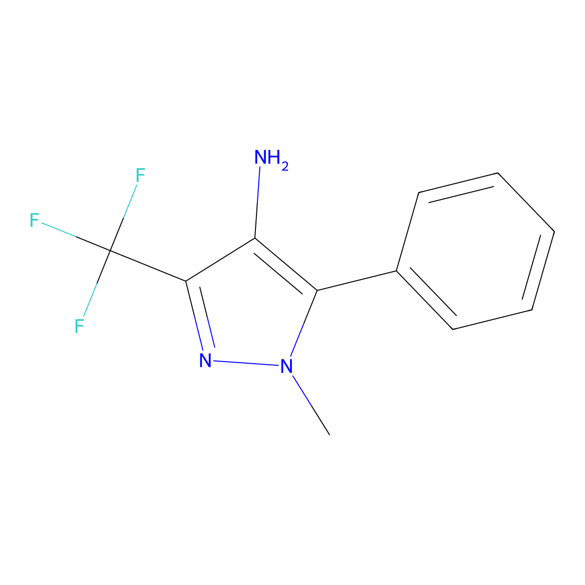 1-Methyl-5-phenyl-3-trifluoromethyl-1H-pyrazol-4-ylamine molecular structure, CAS 1414573-15-1