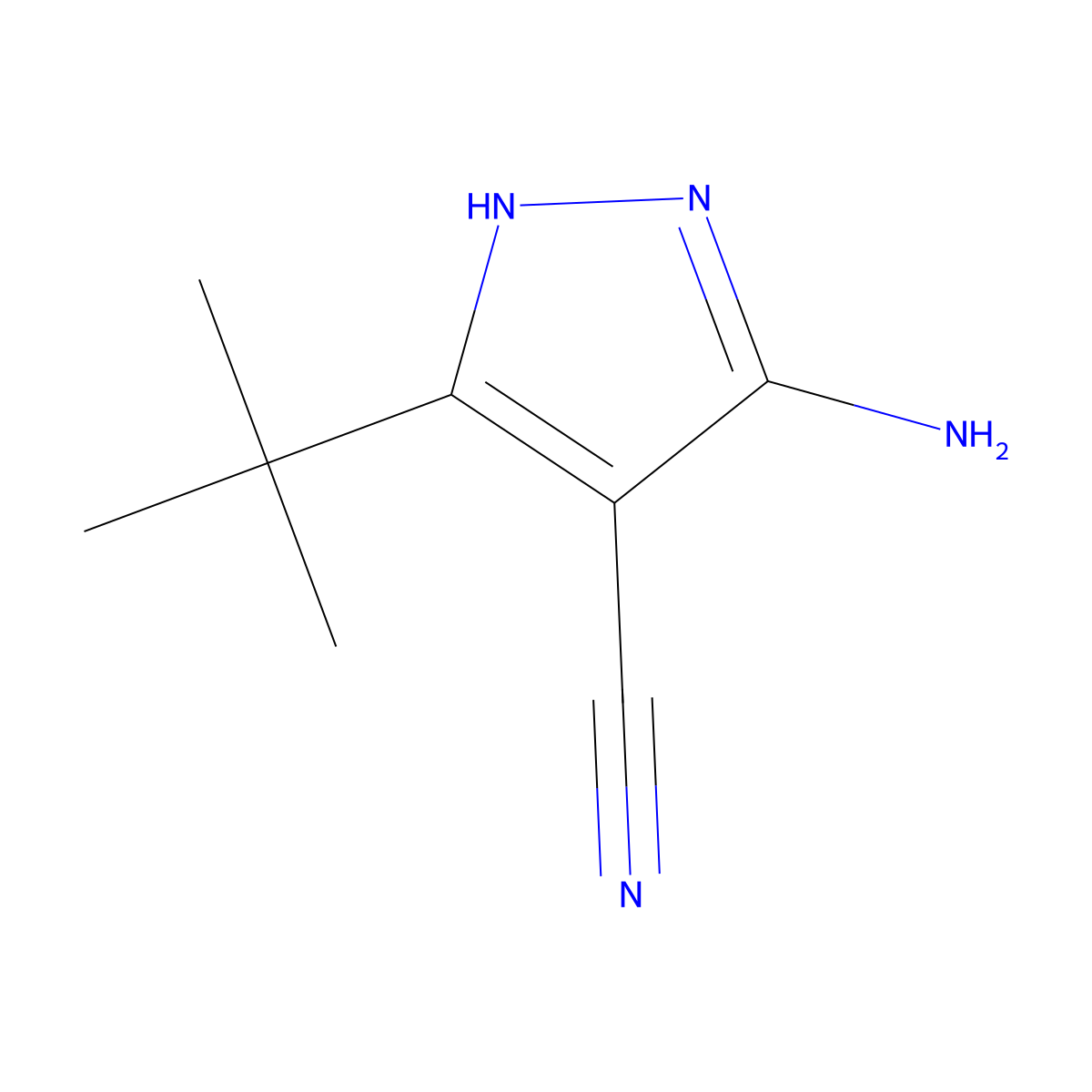 3-amino-5-(tert-butyl)-1H-pyrazole-4-carbonitrile molecular structure, CAS 141458-80-2