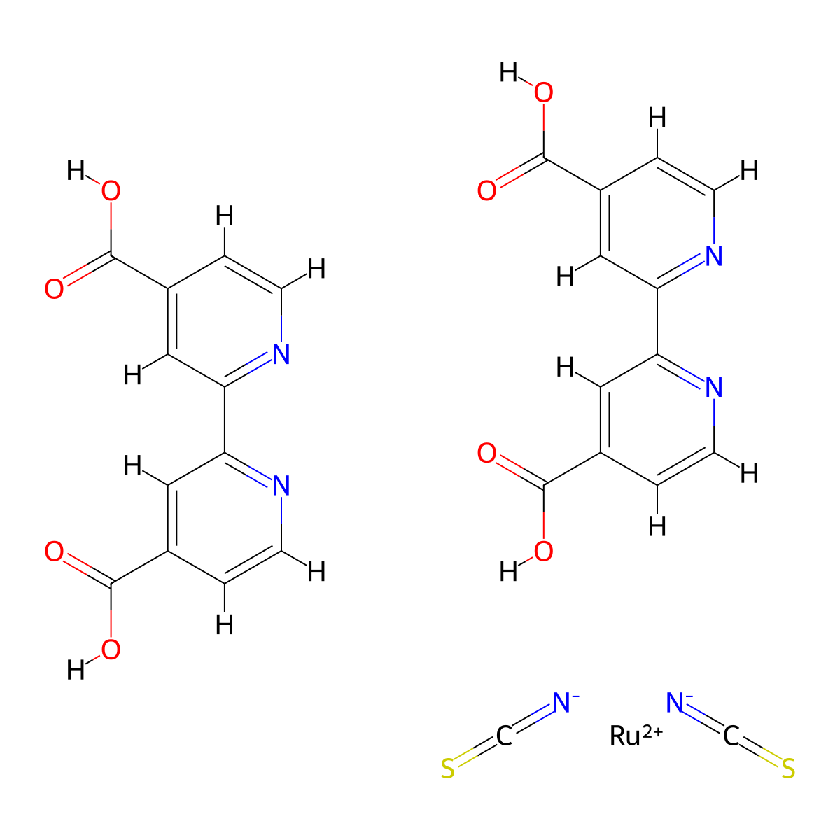 Bis(isothiocyanato)bis(2,2'-bipyridyl-4,4'-dicarboxylato)ruthenium(II) molecular structure, CAS 141460-19-7