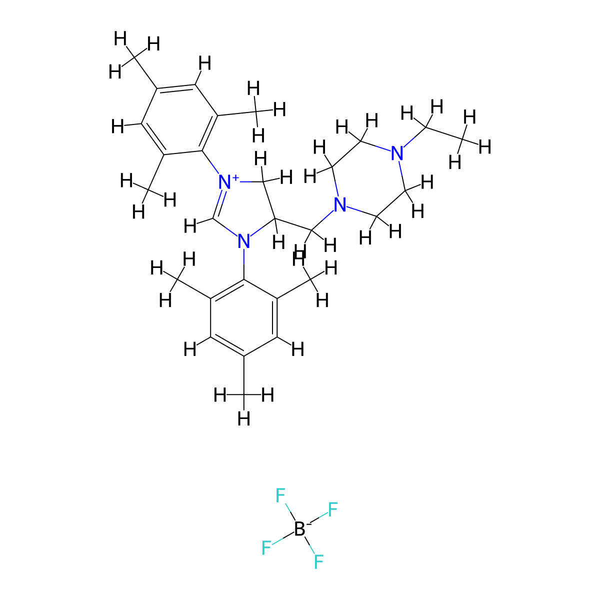 4-((4-Ethylpiperazin-1-YL)methyl)-1,3-dimesityl-4,5-dihydro-1H-imidazol-3-ium tetrafluoroborate molecular structure, CAS 1414700-17-6