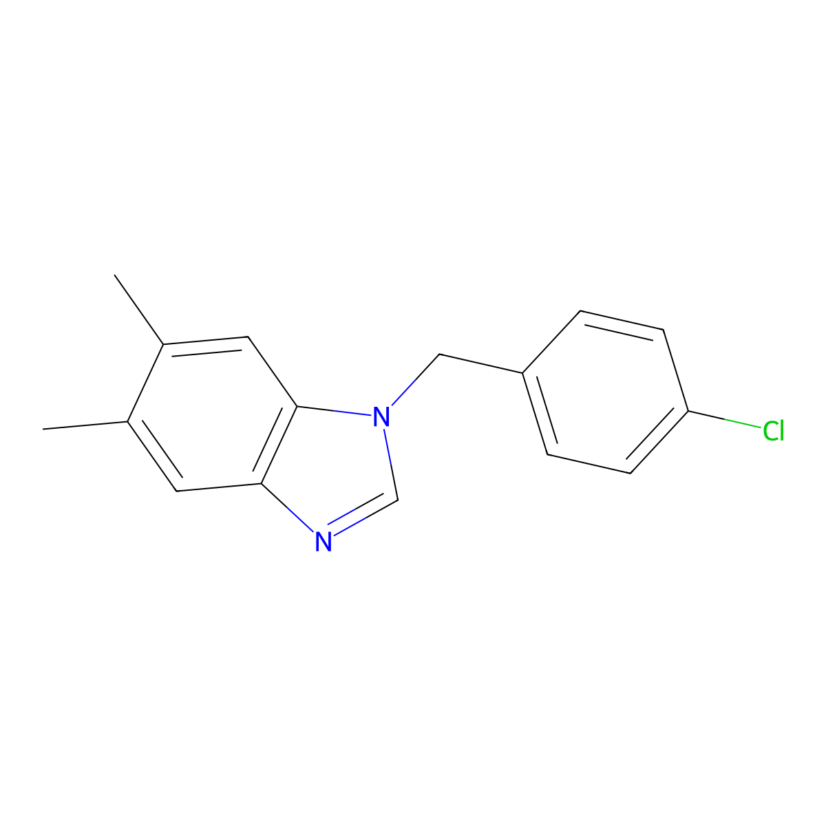1-[(4-chlorophenyl)methyl]-5,6-dimethyl-1H-1,3-benzodiazole molecular structure, CAS 141472-79-9