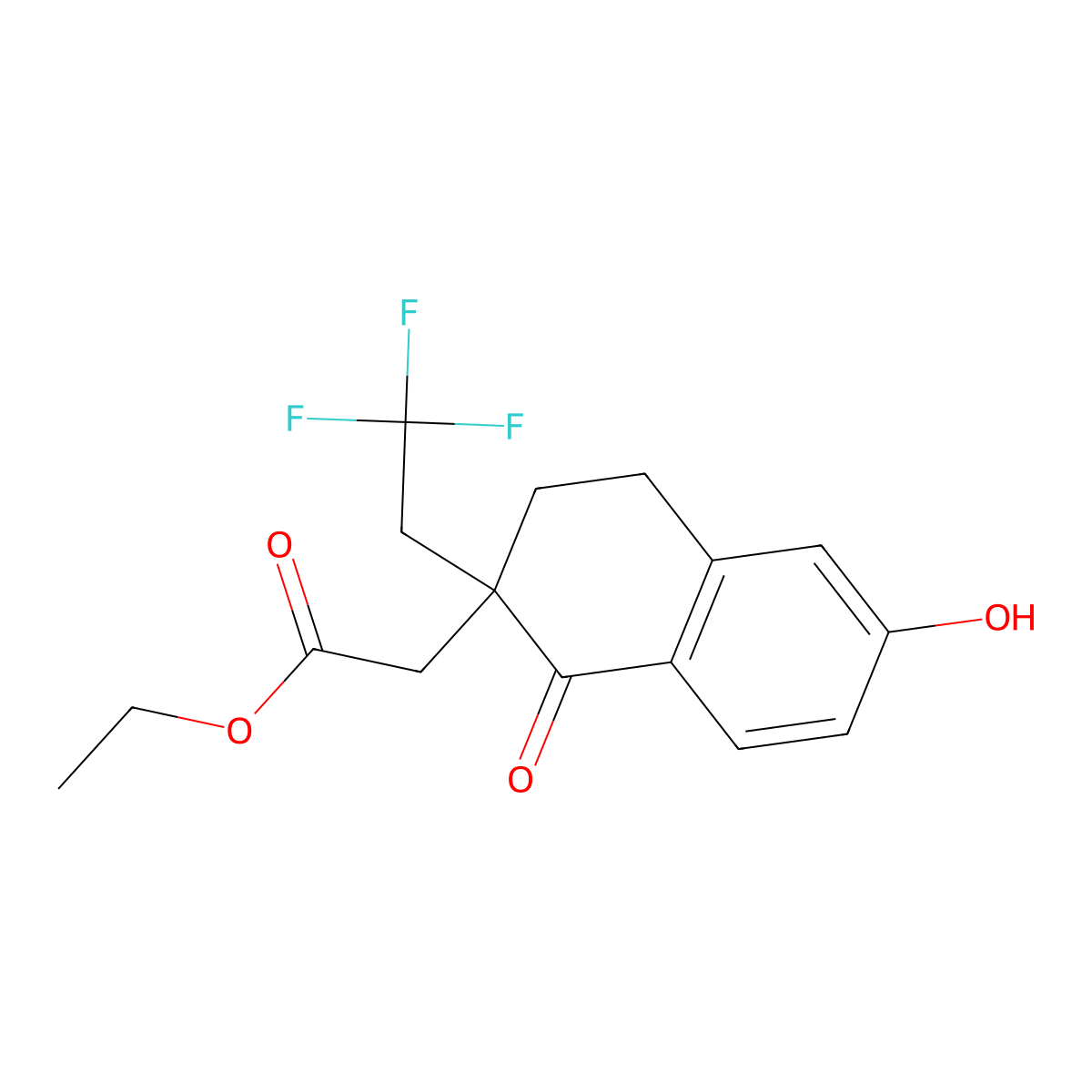 Ethyl 2-(6-hydroxy-1-oxo-2-(2,2,2-trifluoroethyl)-1,2,3,4-tetrahydronaphthalen-2-yl)acetate molecular structure, CAS 1414798-33-6