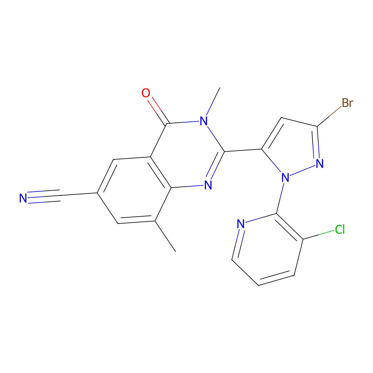 2-(3-bromo-1-(3-chloropyridin-2-yl)-1H-pyrazol-5-yl)-3,8-dimethyl-4-oxo-3,4-dihydroquinazoline-6-carbonitrile molecular structure, CAS 1414864-34-8