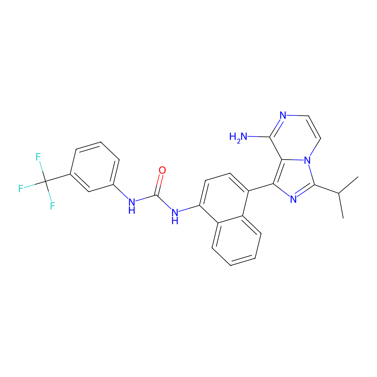 N-{4-[8-Amino-3-(Propan-2-Yl)imidazo[1,5-A]pyrazin-1-Yl]naphthalen-1-Yl}-N'-[3-(Trifluoromethyl)phenyl]urea molecular structure, CAS 1414938-21-8