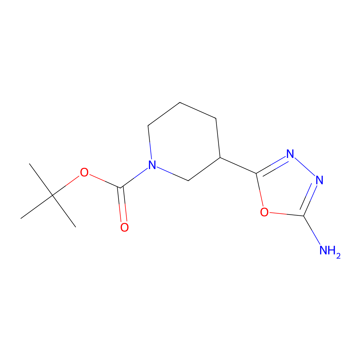 Tert-butyl 3-(5-amino-1,3,4-oxadiazol-2-yl)piperidine-1-carboxylate molecular structure, CAS 1414958-81-8