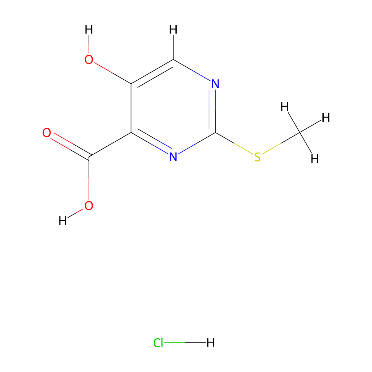 5-Hydroxy-2-methylsulfanyl-pyrimidine-4-carboxylic acid hydrochloride molecular structure, CAS 1414959-05-9