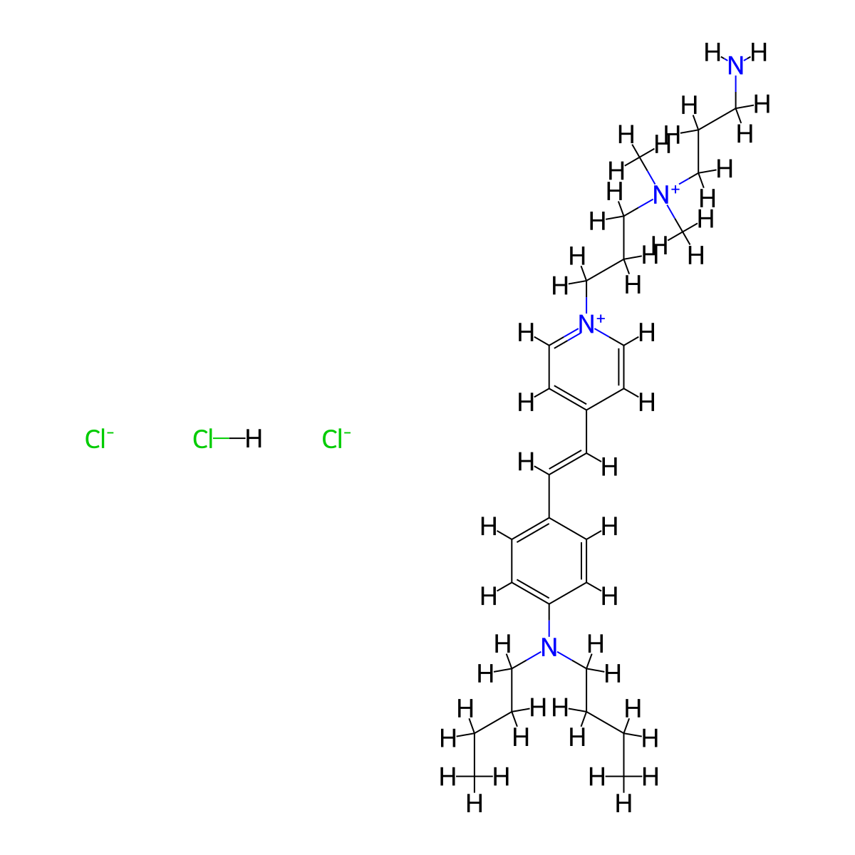 3-aminopropyl-[3-[4-[(E)-2-[4-(dibutylamino)phenyl]ethenyl]pyridin-1-ium-1-yl]propyl]-dimethylazanium;dichloride;hydrochloride molecular structure, CAS 1415018-97-1