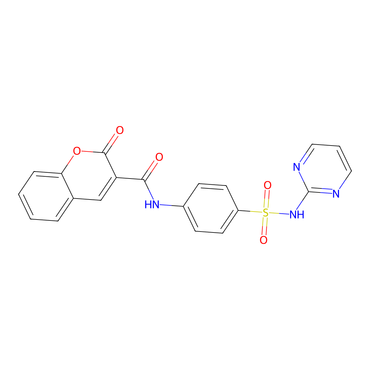 2-oxo-N-[4-(pyrimidin-2-ylsulfamoyl)phenyl]-2H-chromene-3-carboxamide molecular structure, CAS 141502-01-4