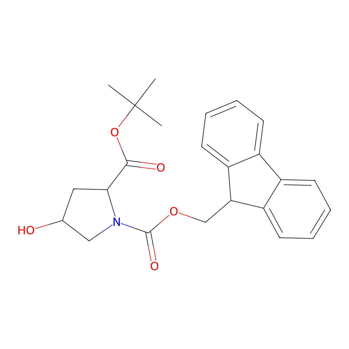 1-((9H-Fluoren-9-YL)methyl) 2-(tert-butyl) (2S,4R)-4-hydroxypyrrolidine-1,2-dicarboxylate molecular structure, CAS 1415098-26-8