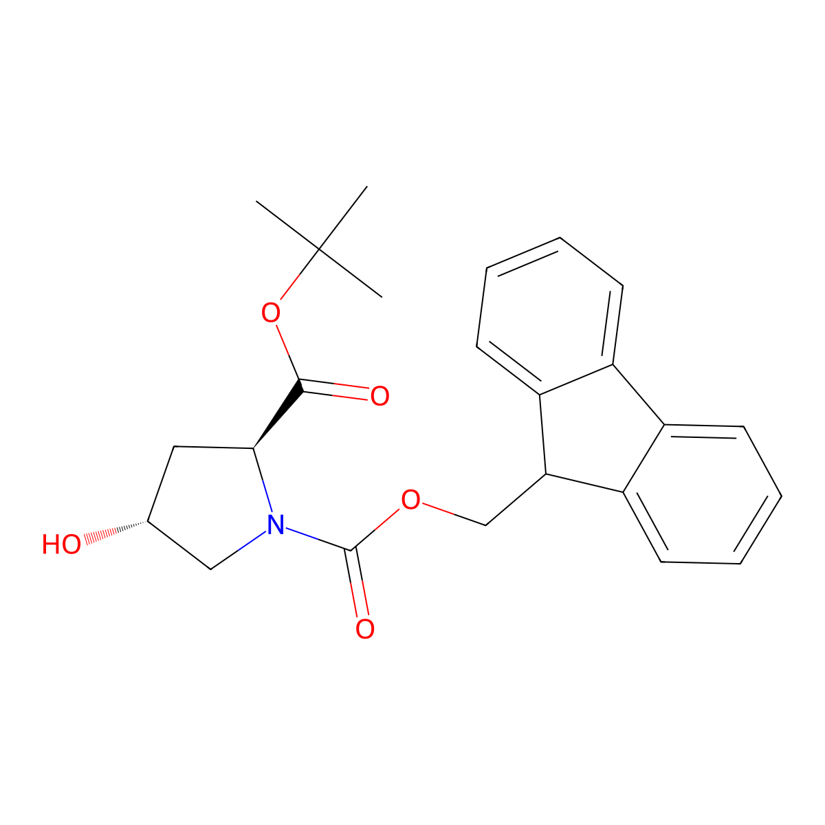 1-((9H-Fluoren-9-YL)methyl) 2-(tert-butyl) (2S,4R)-4-hydroxypyrrolidine-1,2-dicarboxylate molecular structure, CAS 1415098-26-8