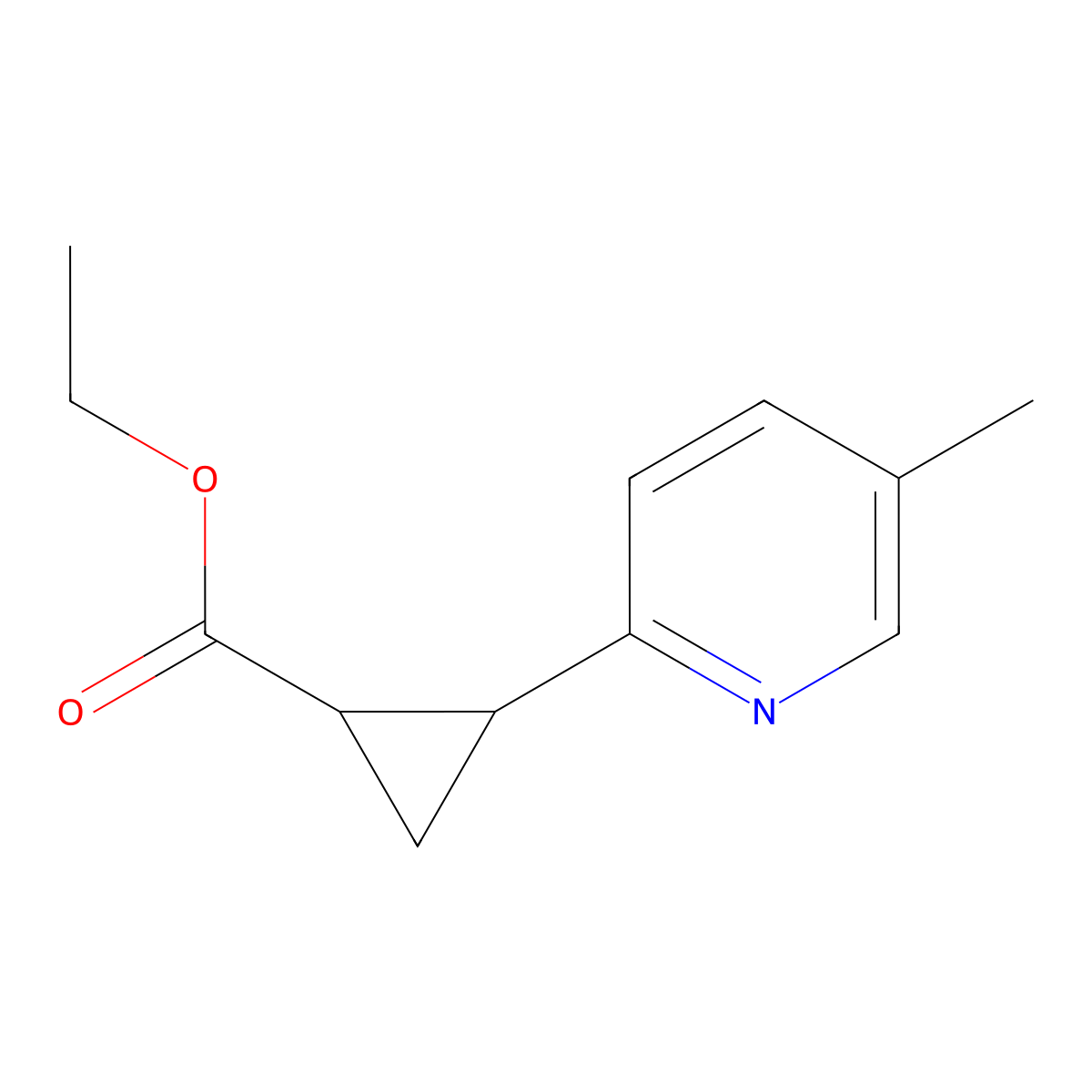 Cyclopropanecarboxylic acid, 2-(5-methyl-2-pyridinyl)-, ethyl ester, (1R,2R)-rel- molecular structure, CAS 1415132-10-3