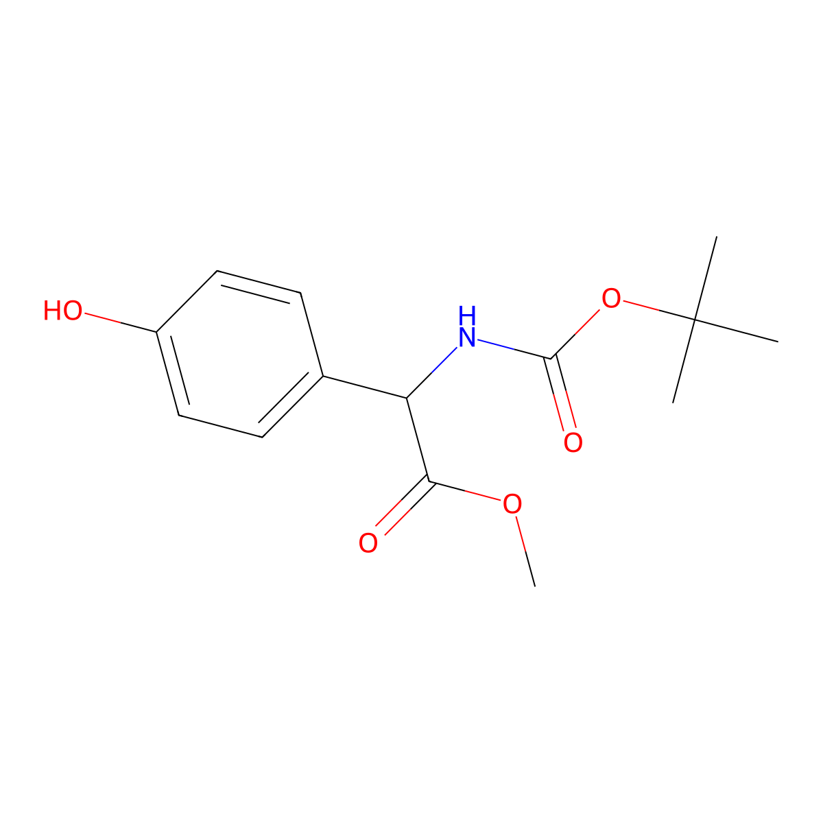 Methyl (2R)-2-{[(tert-butoxy)carbonyl]amino}-2-(4-hydroxyphenyl)acetate molecular structure, CAS 141518-55-0