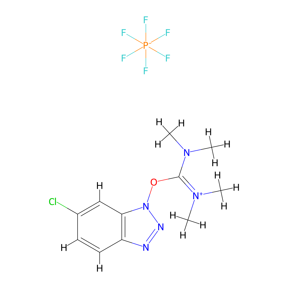 O-(6-Chlorobenzotriazol-1-yl)-N,N,N',N'-tetramethyluronium hexafluorophosphate molecular structure, CAS 1415232-65-3