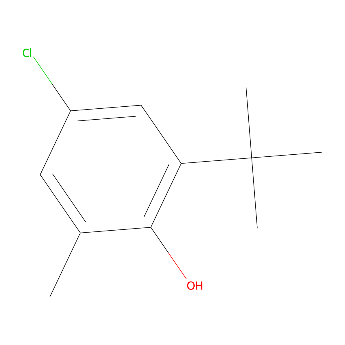 Phenol, 4-chloro-2-(1,1-dimethylethyl)-6-methyl- molecular structure, CAS 141524-52-9