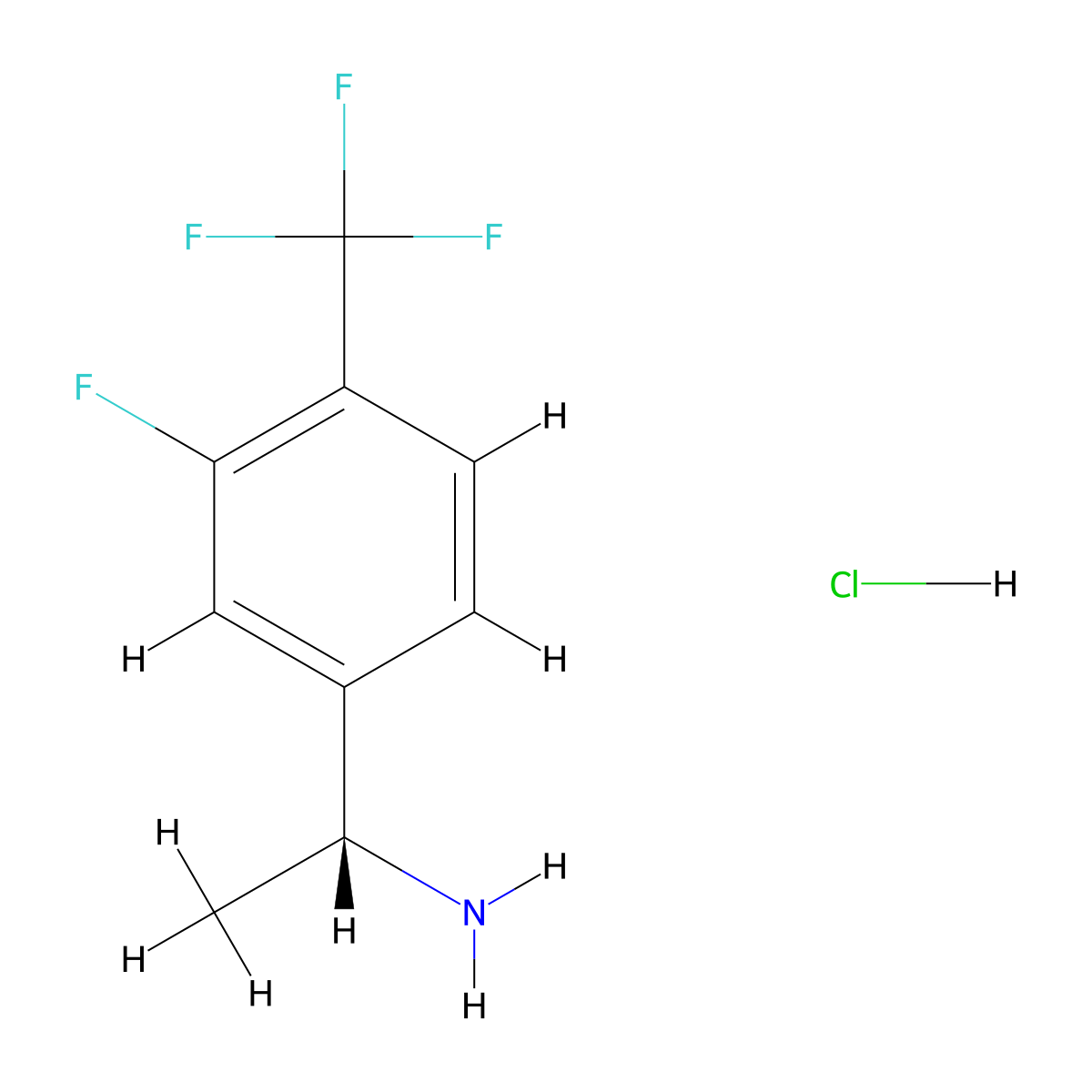 (R)-1-(3-fluoro-4-(trifluoromethyl)phenyl)ethanamine hydrochloride molecular structure, CAS 1415257-82-7