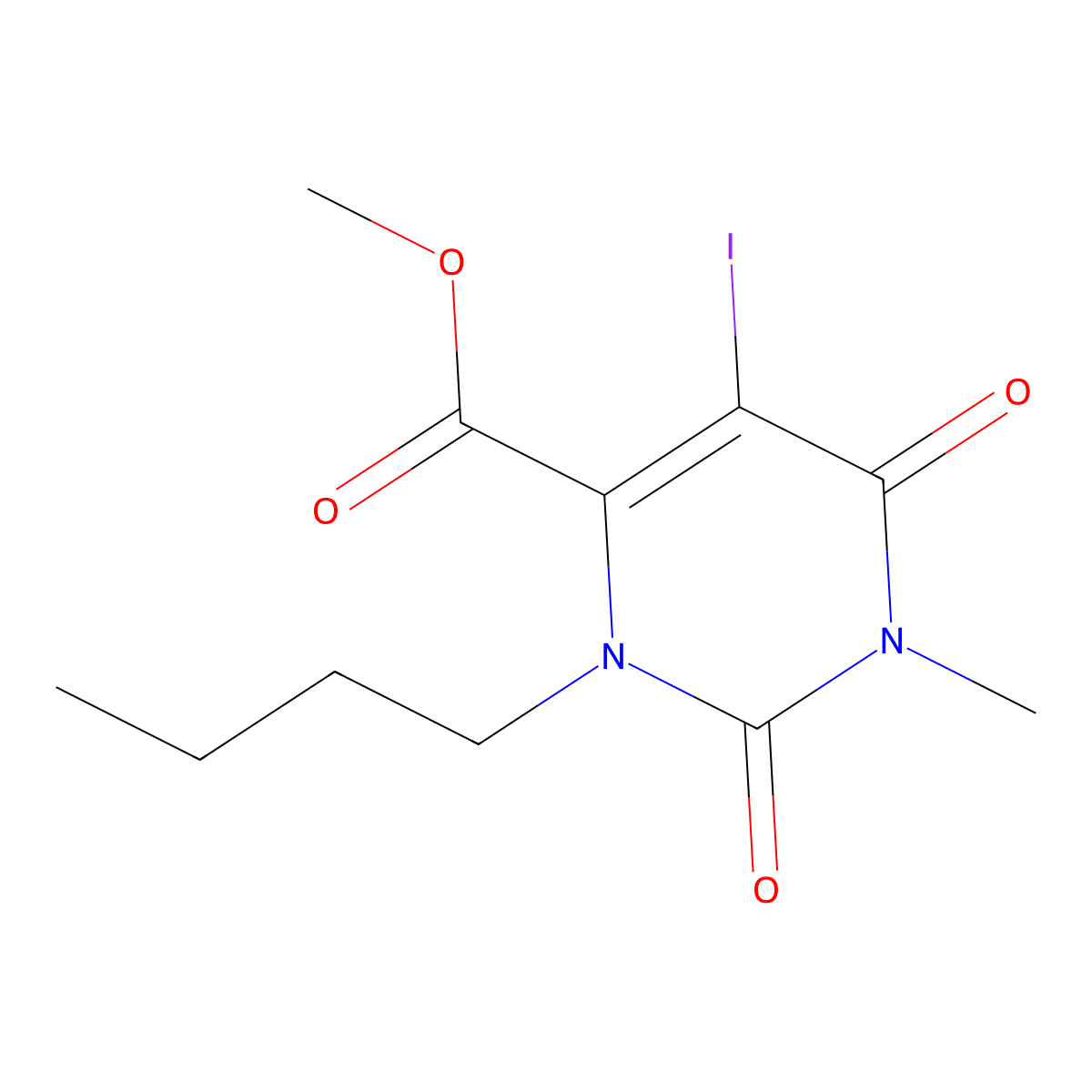 Methyl 3-butyl-5-iodo-1-methyl-2,6-dioxo-1,2,3,6-tetrahydropyrimidine-4-carboxylate molecular structure, CAS 1415309-32-8