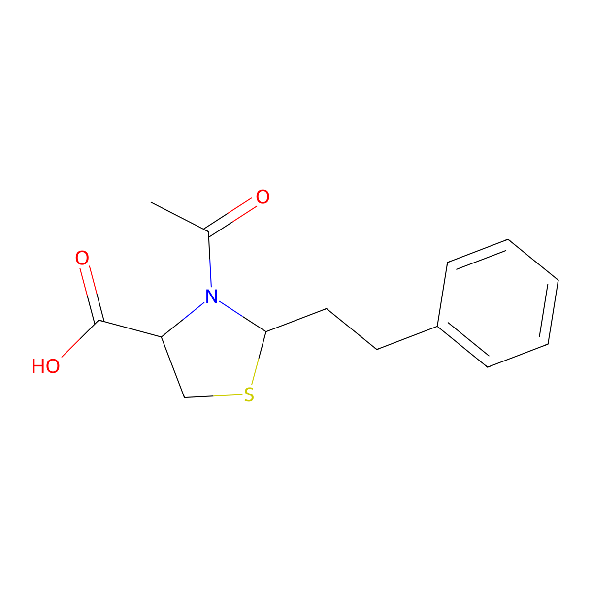 3-Acetyl-2-(2-phenylethyl)-1,3-thiazolidine-4-carboxylic acid molecular structure, CAS 141534-46-5