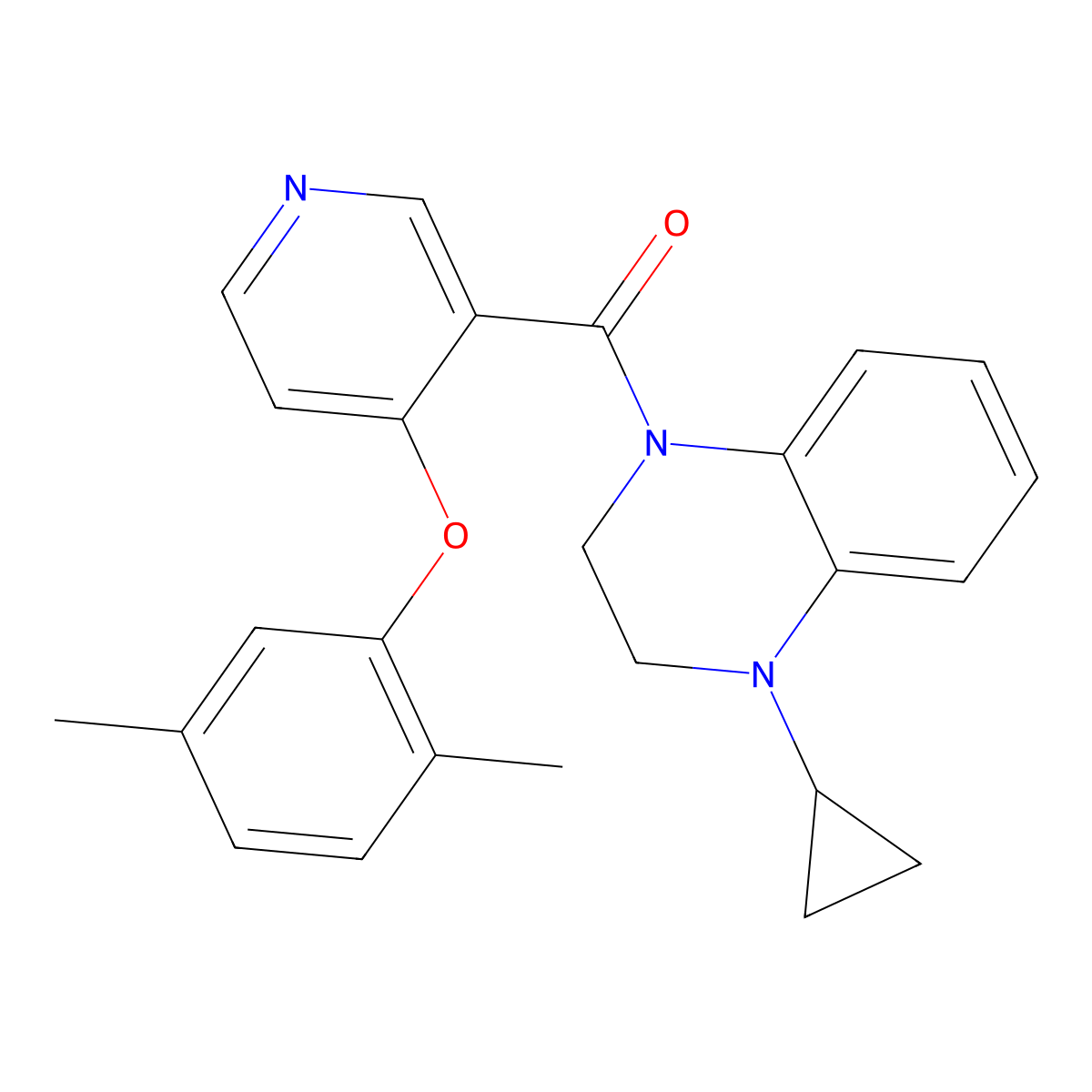 (4-Cyclopropyl-3,4-dihydro-1(2H)-quinoxalinyl)[4-(2,5-dimethylphenoxy)-3-pyridinyl]methanone molecular structure, CAS 1415407-60-1