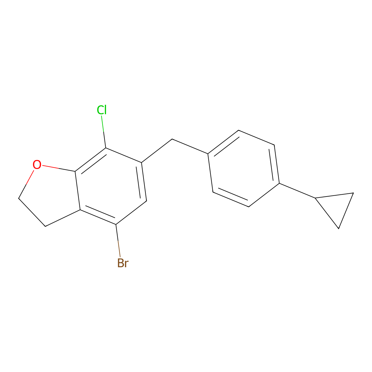 4-Bromo-7-chloro-6-(4-cyclopropylbenzyl)-2,3-dihydrobenzofuran molecular structure, CAS 1415477-23-4