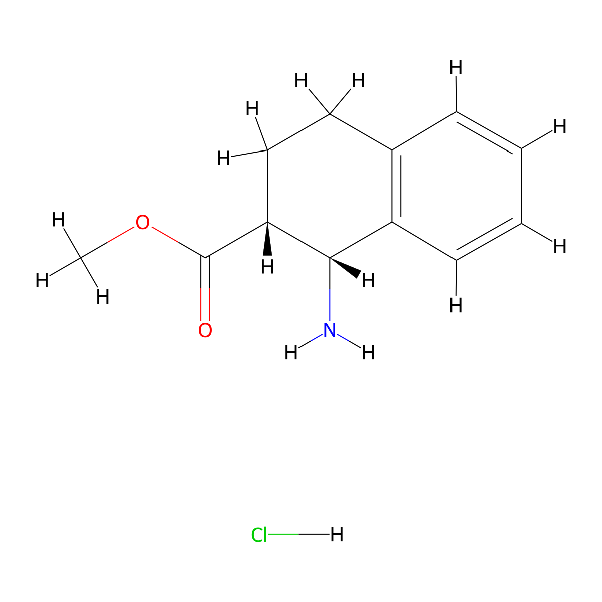 rac-methyl(1R,2R)-1-amino-1,2,3,4-tetrahydronaphthalene-2-carboxylatehydrochloride,cis molecular structure, CAS 1415501-63-1