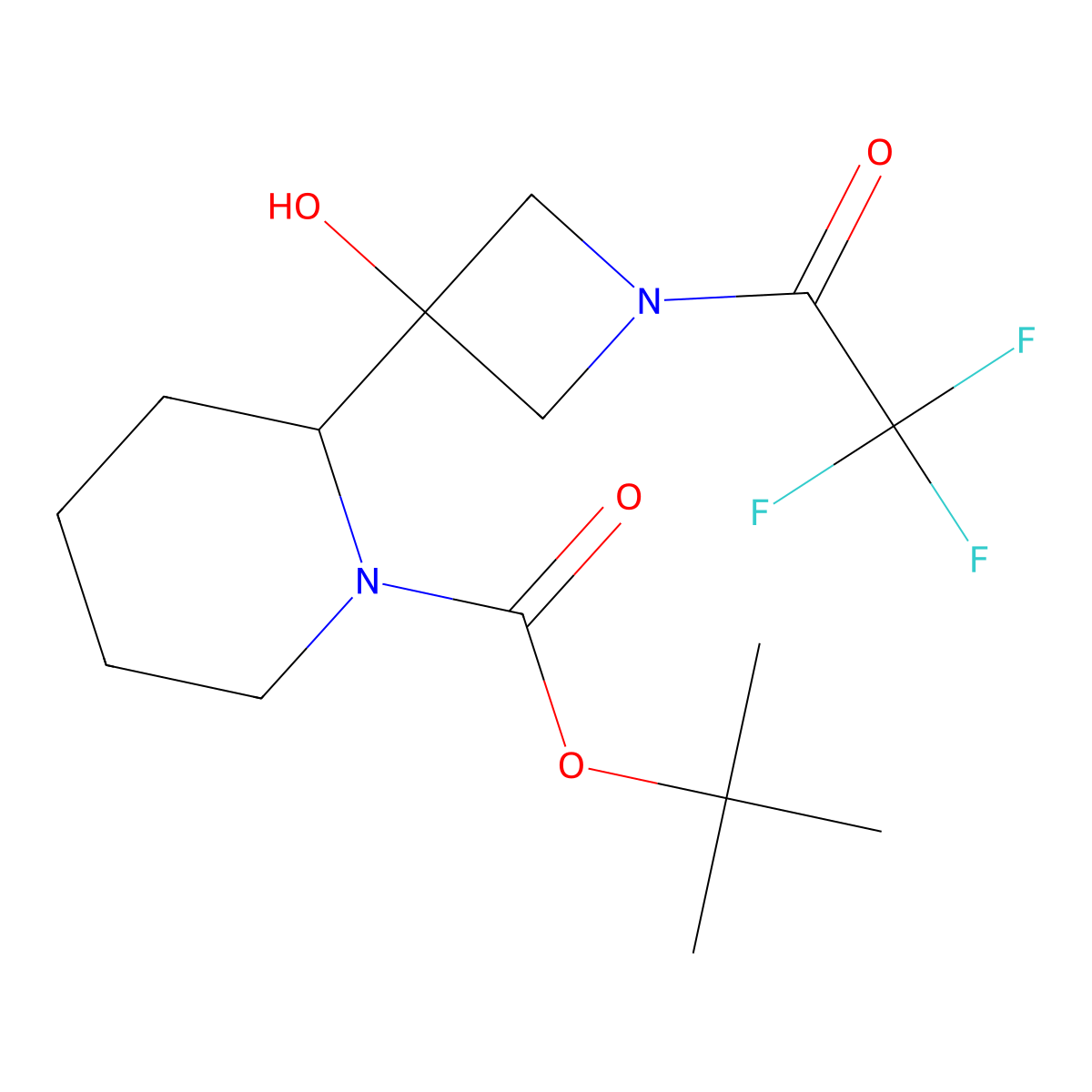 Tert-butyl 2-(3-hydroxy-1-(2,2,2-trifluoroacetyl)azetidin-3-yl)piperidine-1-carboxylate molecular structure, CAS 1415559-54-4