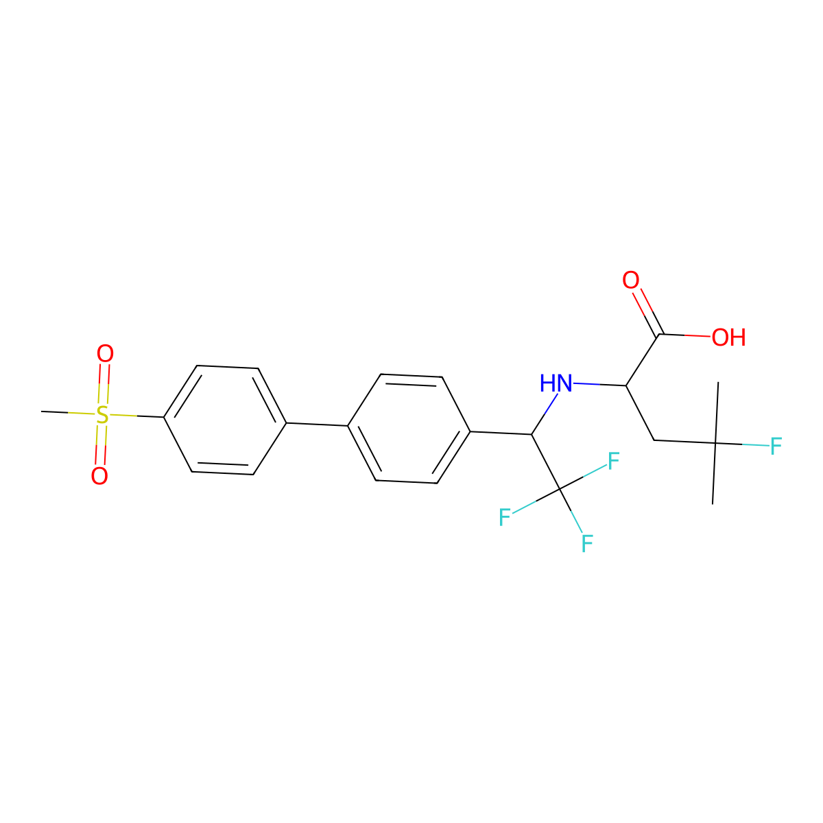 4-Fluoro-4-methyl-2-(2,2,2-trifluoro-1-(4'-(methylsulfonyl)biphenyl-4-yl)ethylamino)pentanoic acid molecular structure, CAS 1415559-56-6