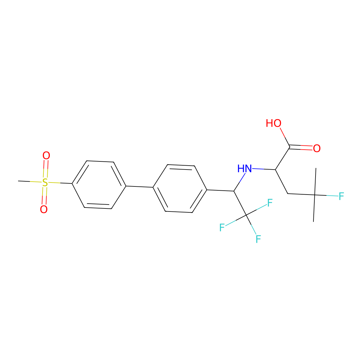 4-Fluoro-4-methyl-2-(2,2,2-trifluoro-1-(4'-(methylsulfonyl)biphenyl-4-yl)ethylamino)pentanoic acid molecular structure, CAS 1415559-56-6
