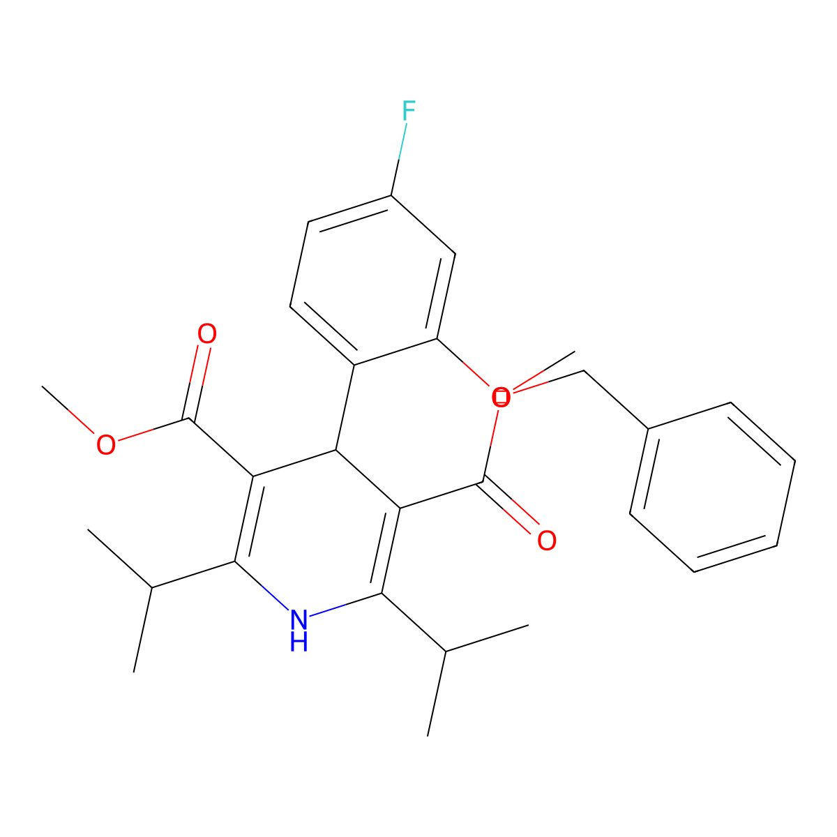 Dimethyl 4-(2-(benzyloxy)-4-fluorophenyl)-2,6-diisopropyl-1,4-dihydropyridine-3,5-dicarboxylate molecular structure, CAS 1415559-61-3