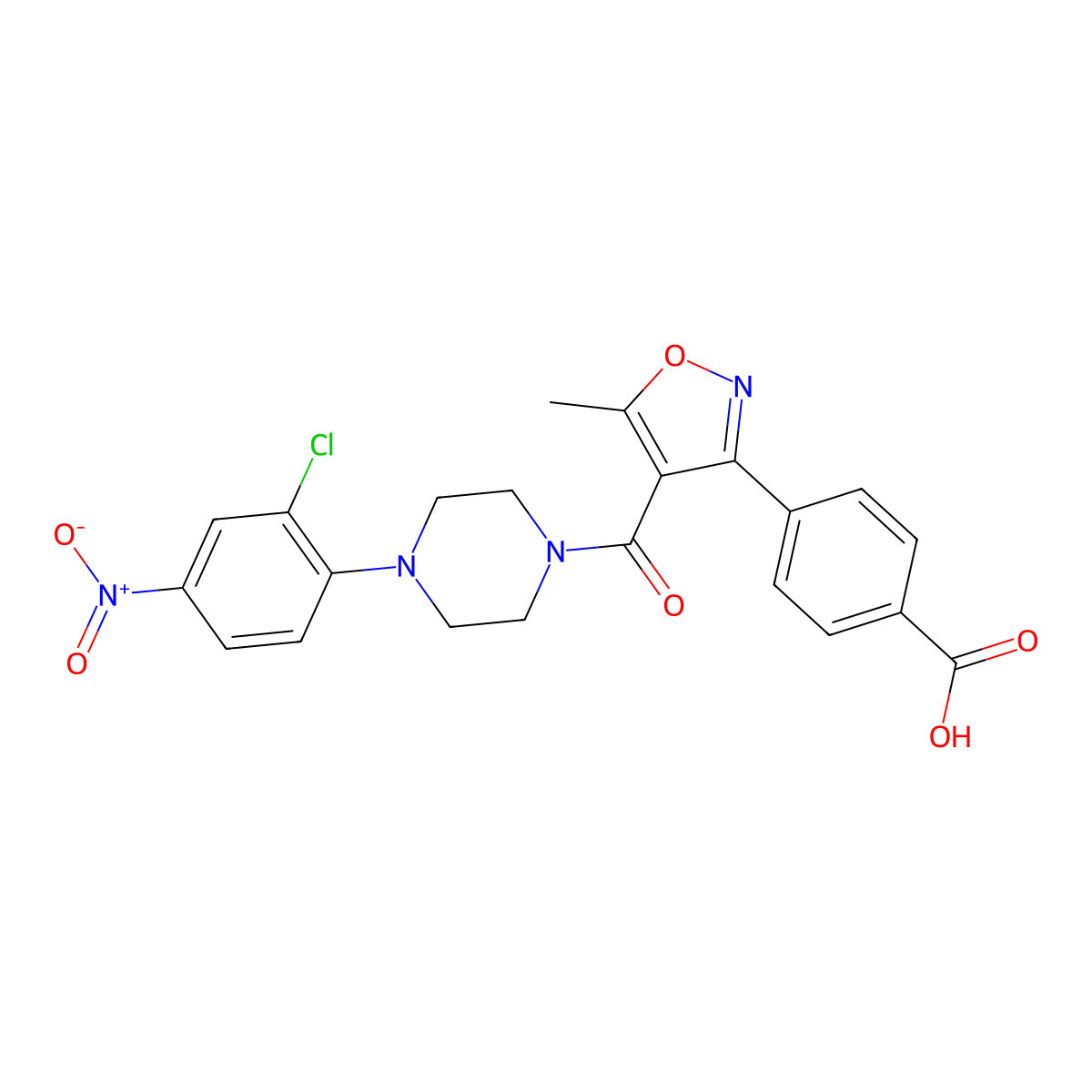 4-(4-(4-(2-Chloro-4-nitrophenyl)piperazine-1-carbonyl)-5-methylisoxazol-3-yl)benzoic acid molecular structure, CAS 1415559-66-8
