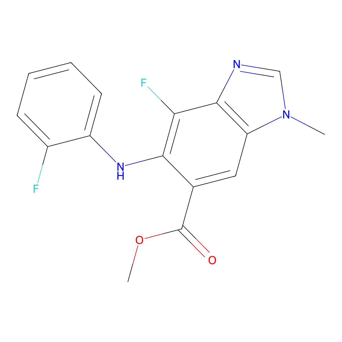 methyl 4-fluoro-5-((2-fluorophenyl)amino)-1-methyl-1H-benzo[d]imidazole-6-carboxylate molecular structure, CAS 1415559-89-5