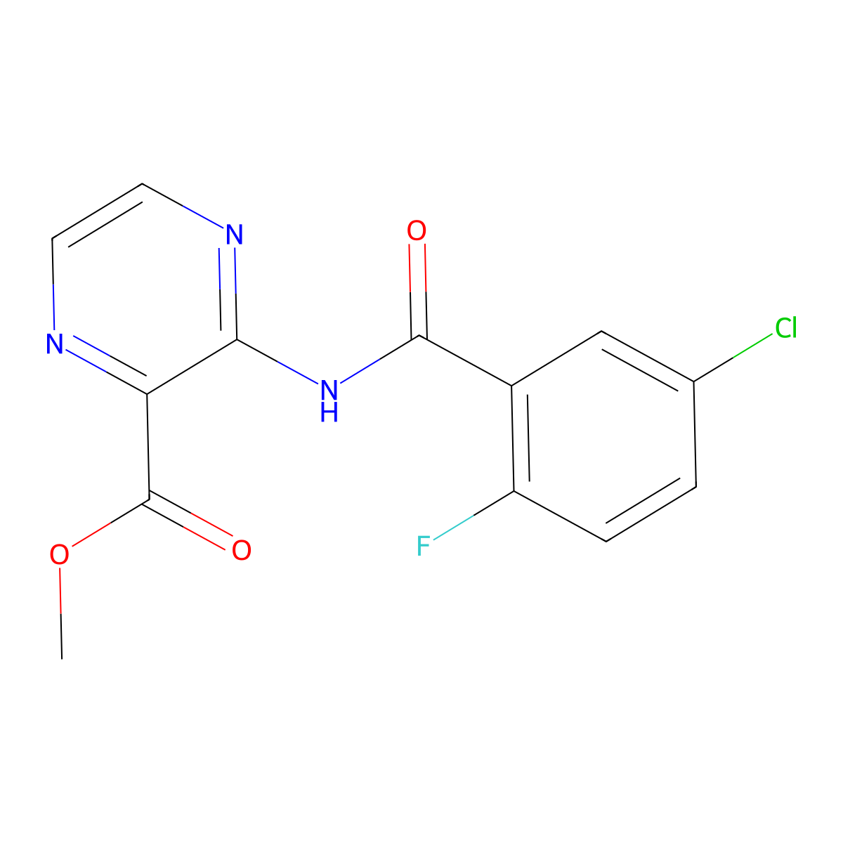 Methyl 3-(5-chloro-2-fluorobenzamido)pyrazine-2-carboxylate molecular structure, CAS 1415559-90-8