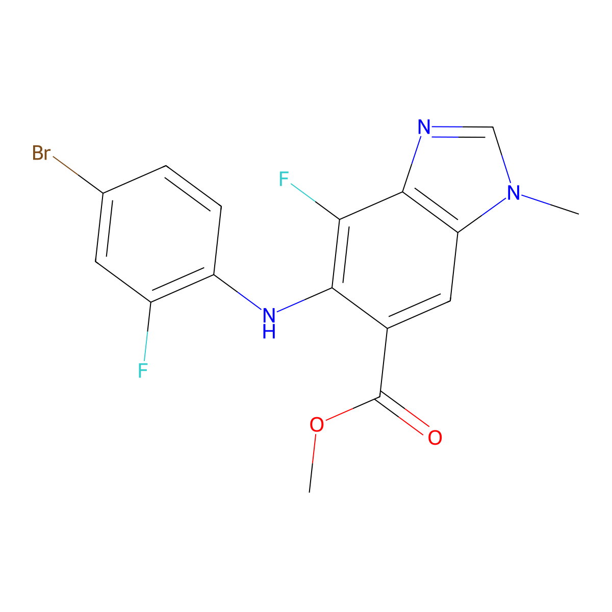1H-Benzimidazole-6-carboxylic acid, 5-((4-bromo-2-fluorophenyl)amino)-4-fluoro-1-methyl-, methyl ester molecular structure, CAS 1415559-93-1