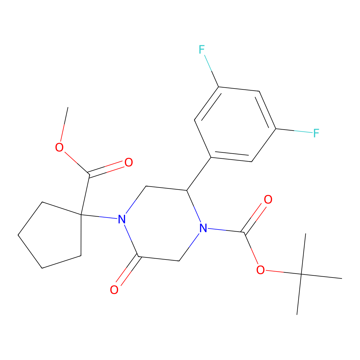 Tert-butyl 2-(3,5-difluorophenyl)-4-(1-(methoxycarbonyl)cyclopentyl)-5-oxopiperazine-1-carboxylate molecular structure, CAS 1415560-45-0