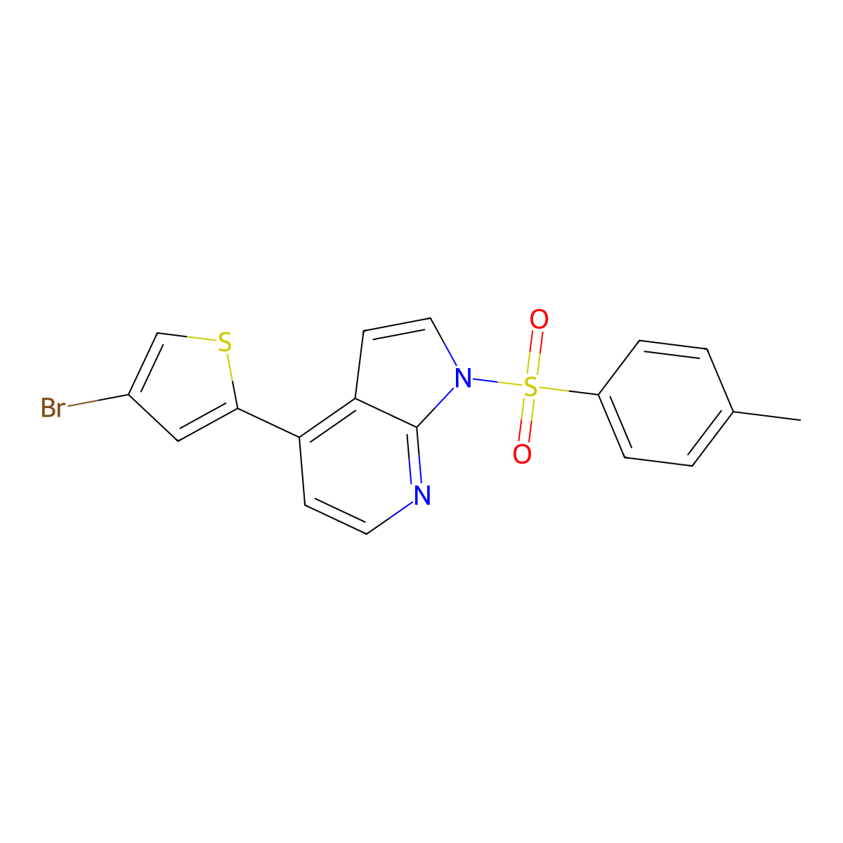4-(4-bromothiophen-2-yl)-1-tosyl-1H-pyrrolo[2,3-b]pyridine molecular structure, CAS 1415560-65-4