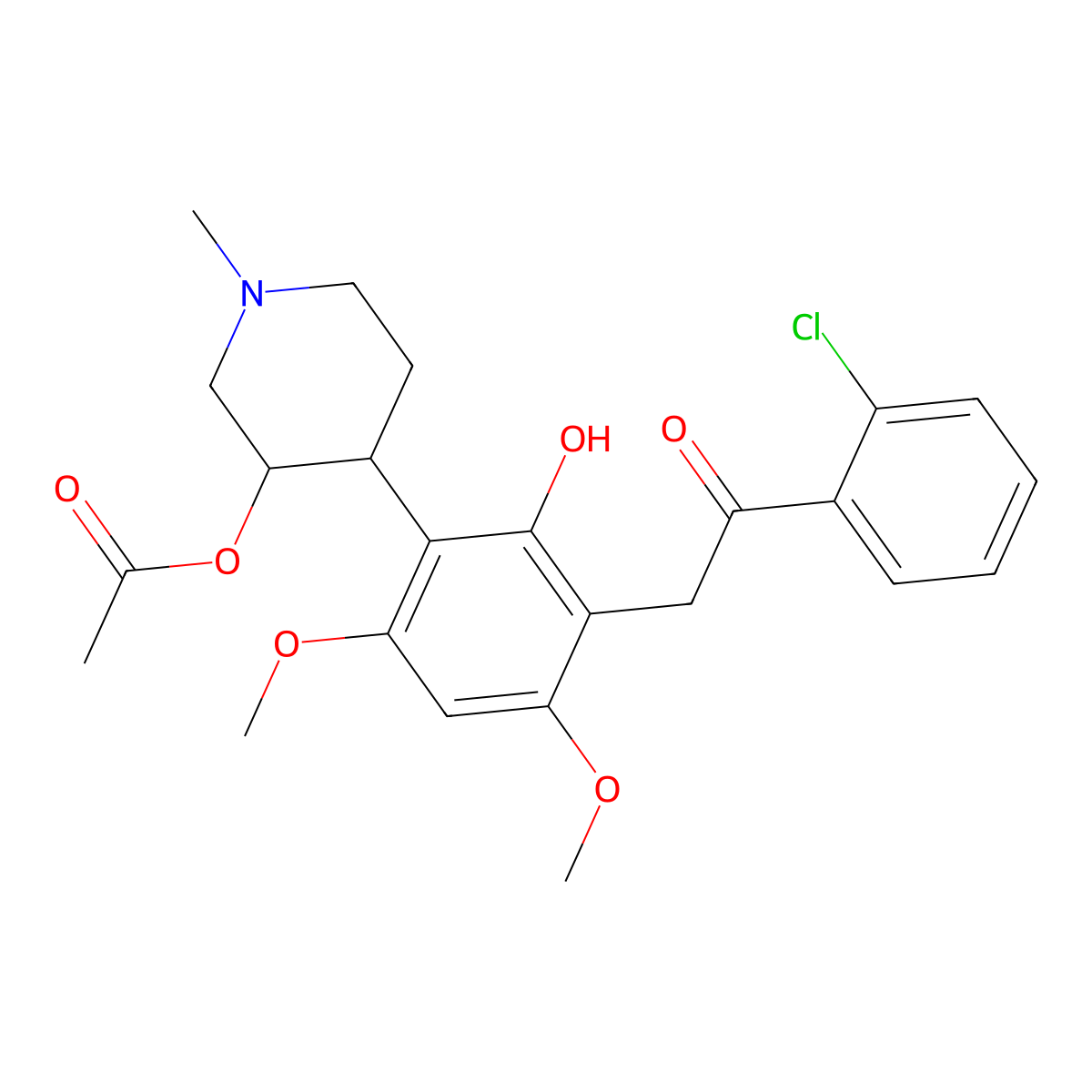 4-(3-(2-(2-Chlorophenyl)-2-oxoethyl)-2-hydroxy-4,6-dimethoxyphenyl)-1-methylpiperidin-3-yl acetate molecular structure, CAS 1415560-71-2