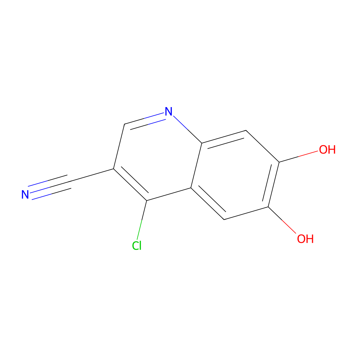 4-Chloro-6,7-dihydroxyquinoline-3-carbonitrile molecular structure, CAS 1415562-51-4