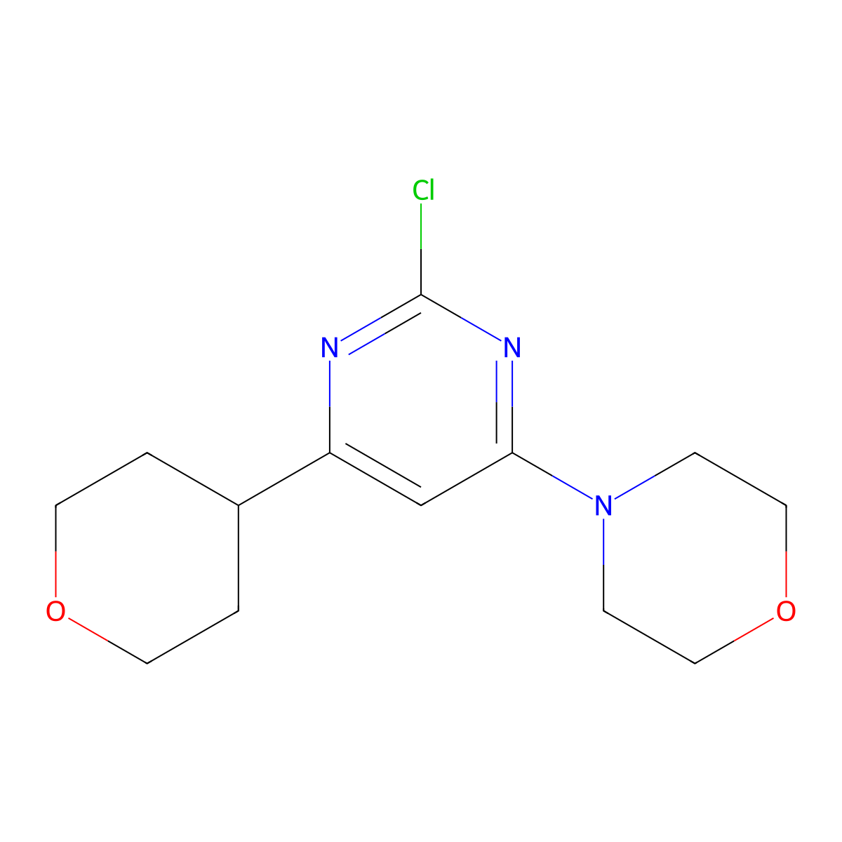 4-(2-chloro-6-(tetrahydro-2H-pyran-4-yl)pyrimidin-4-yl)morpholine molecular structure, CAS 1415562-55-8
