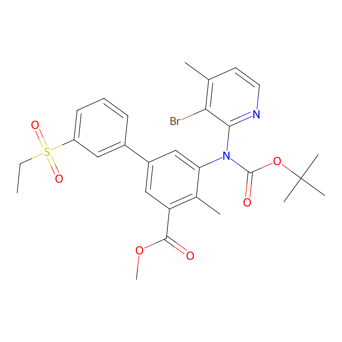 Methyl 5-((3-bromo-4-methylpyridin-2-yl)(tert-butoxycarbonyl)amino)-3'-(ethylsulfonyl)-4-methylbiphenyl-3-carboxylate molecular structure, CAS 1415562-73-0