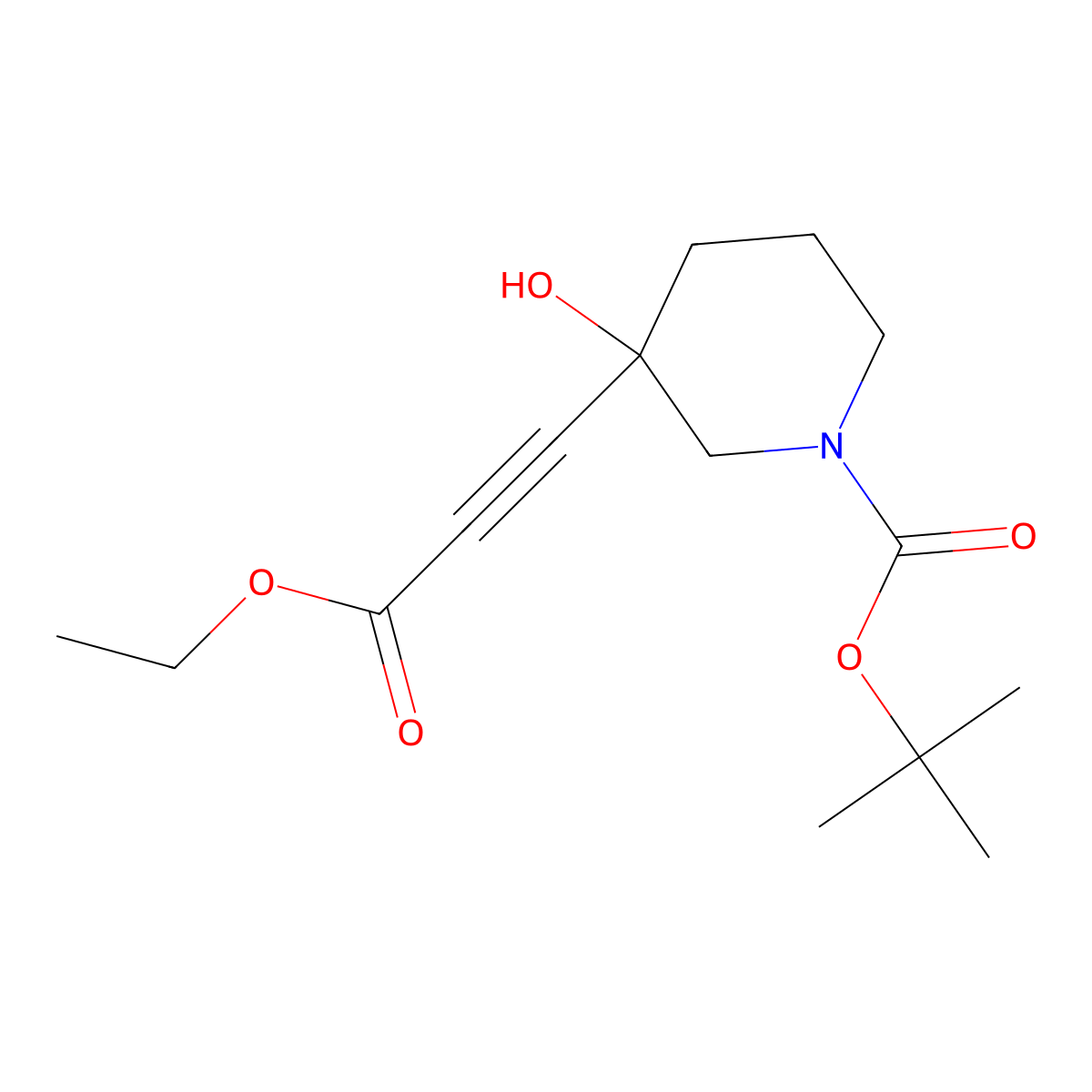 3-Ethoxycarbonylethynyl-3-hydroxy-piperidine-1-carboxylic acid tert-butyl ester molecular structure, CAS 1415562-74-1