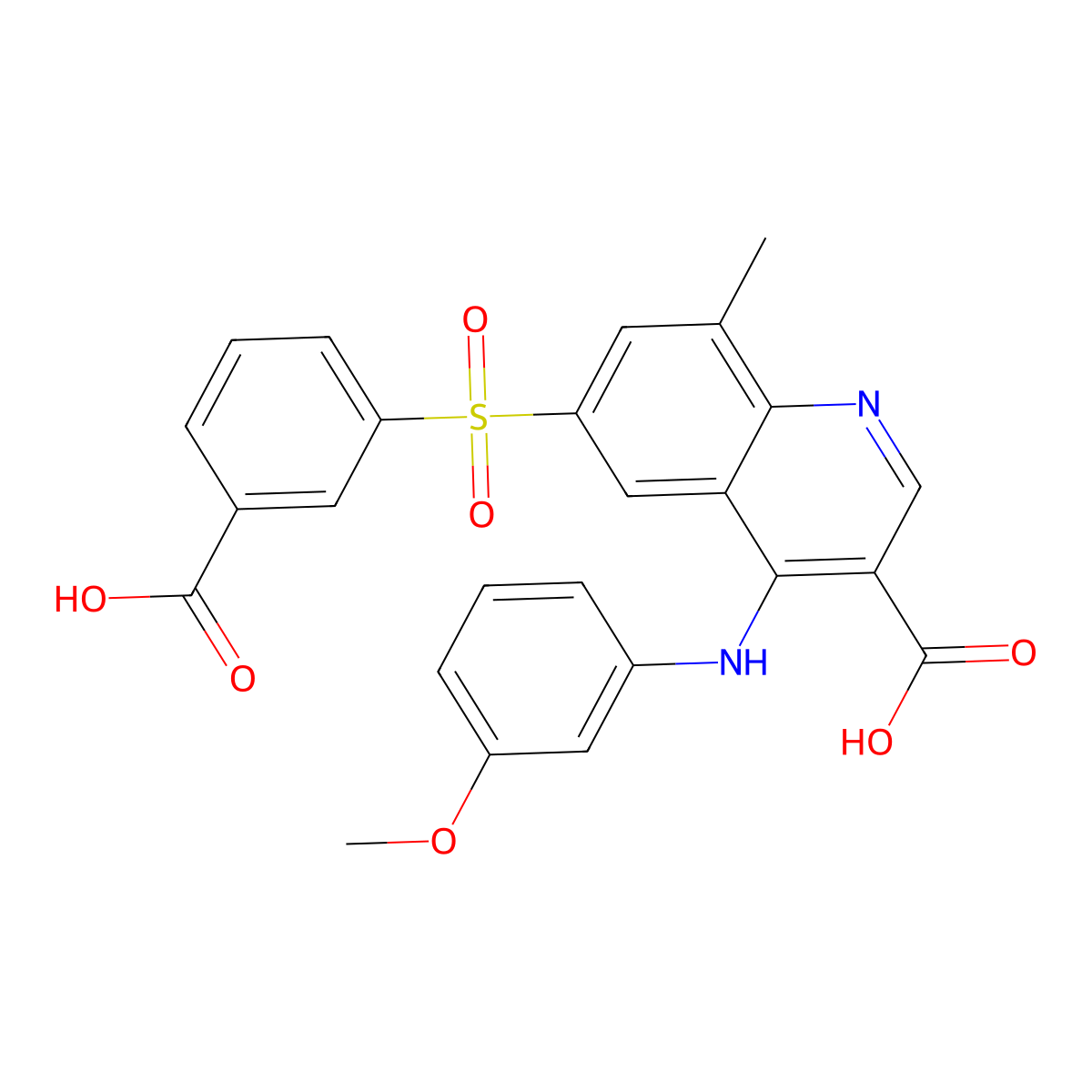 6-(3-Carboxyphenylsulfonyl)-4-(3-methoxyphenylamino)-8-methylquinoline-3-carboxylic acid molecular structure, CAS 1415562-87-6
