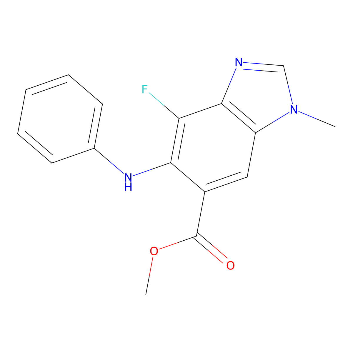 methyl 4-fluoro-1-methyl-5-(phenylamino)-1H-benzo[d]imidazole-6-carboxylate molecular structure, CAS 1415564-48-5